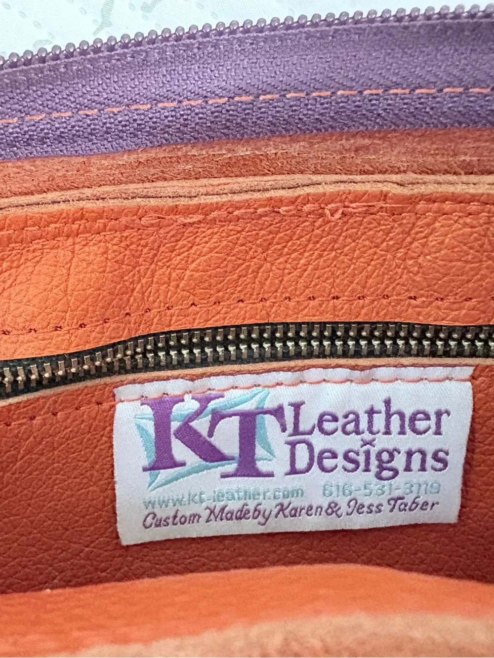 NWOT-KT Leather Designs-Leather Crossbody Bag in Orange w/Colorful Accents